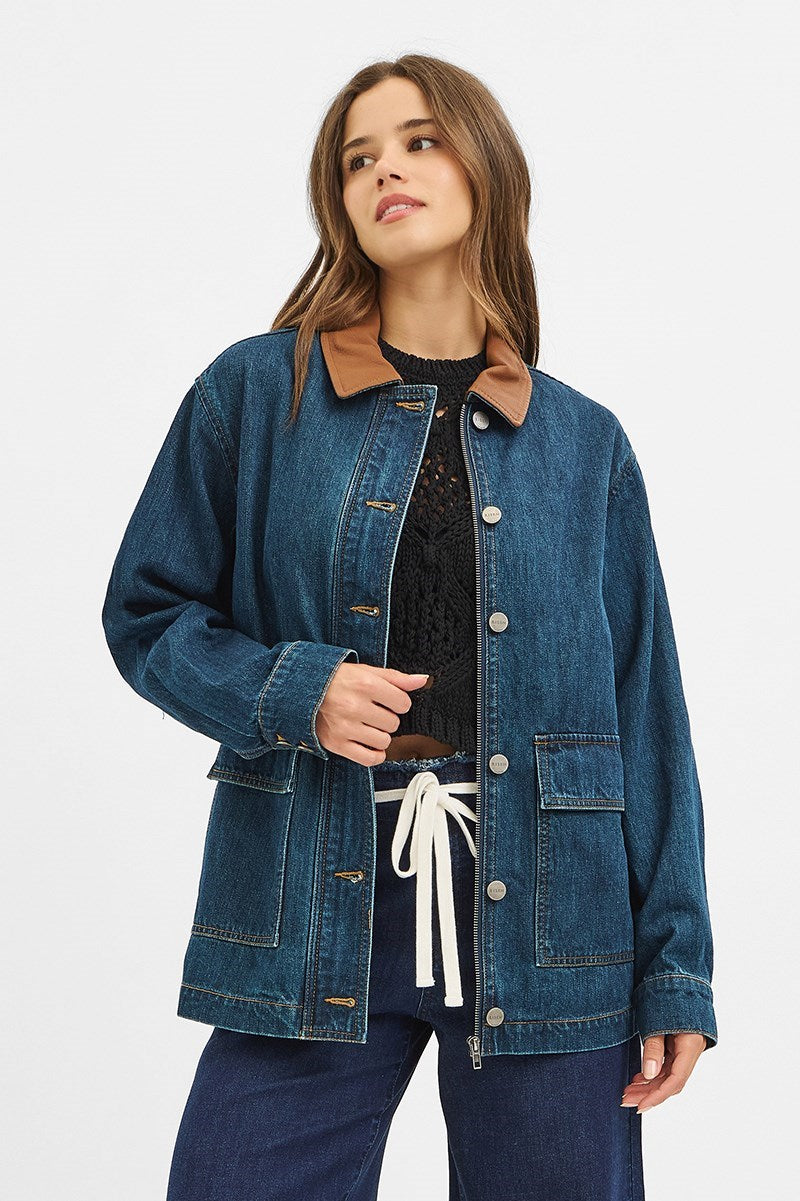 Leather Collar Contrast Jacket