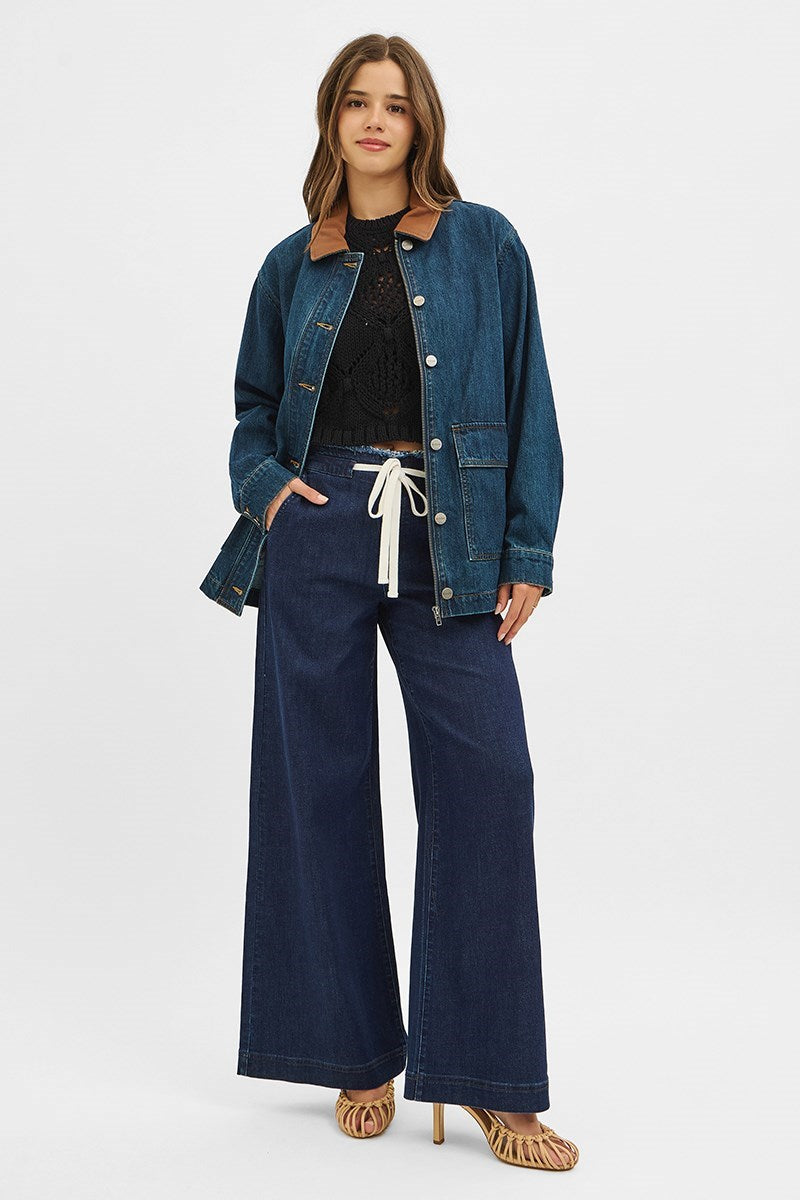 Leather Collar Contrast Jacket