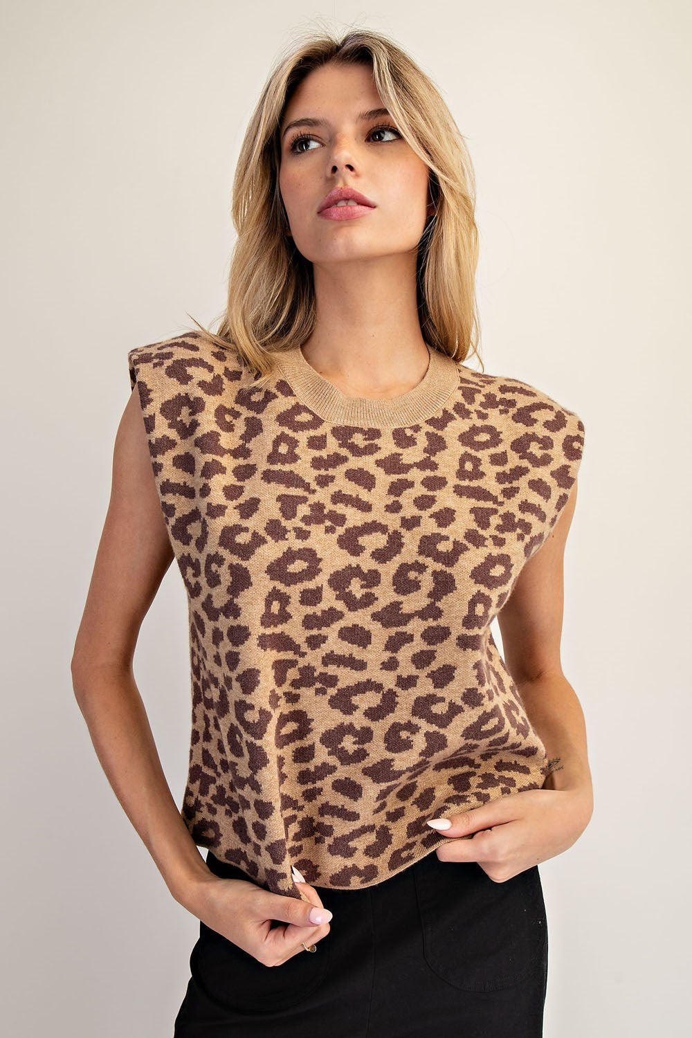 Sleeveless Leopard Sweater Top