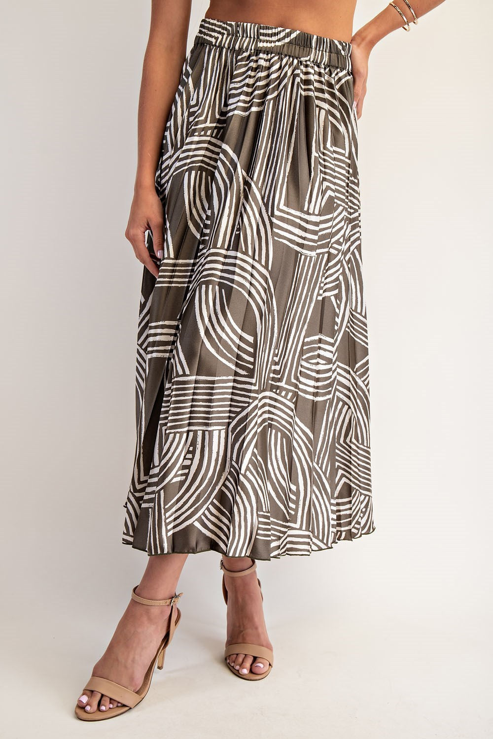 Abstract Print Pleated Midi Skirt