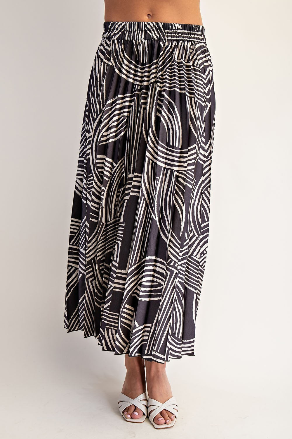 Abstract Print Pleated Midi Skirt