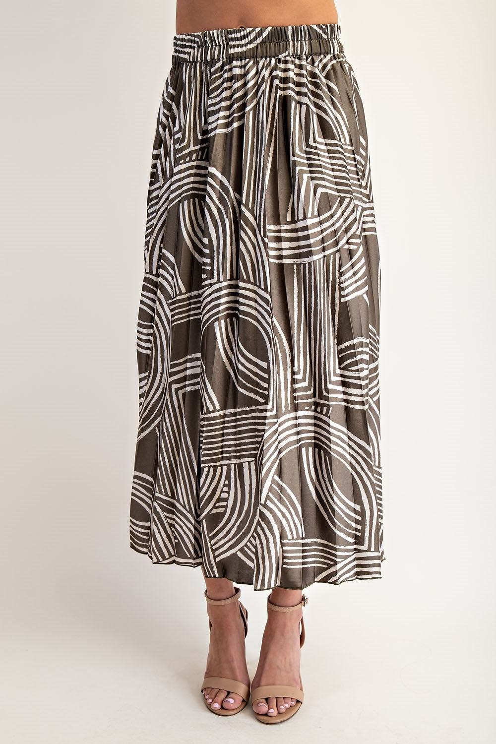 Abstract Print Pleated Midi Skirt