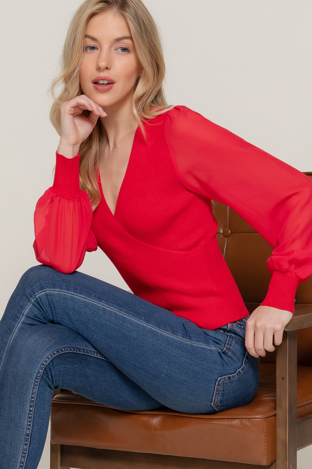 Chiffon Contrast Top in Red