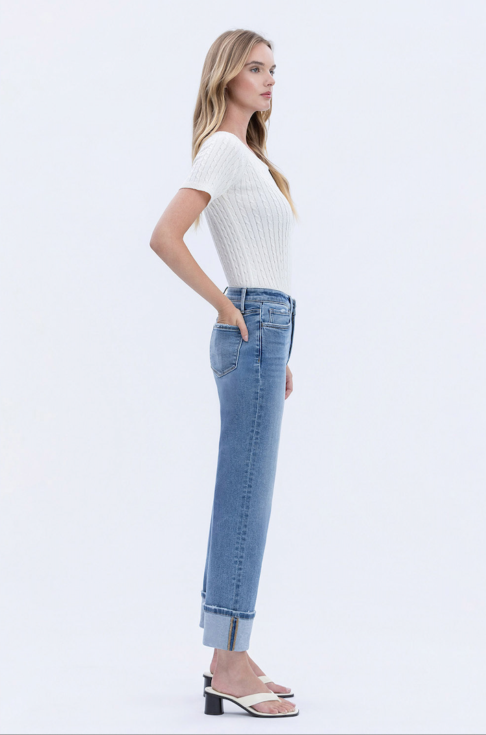High Rise Straight Cuff Jeans