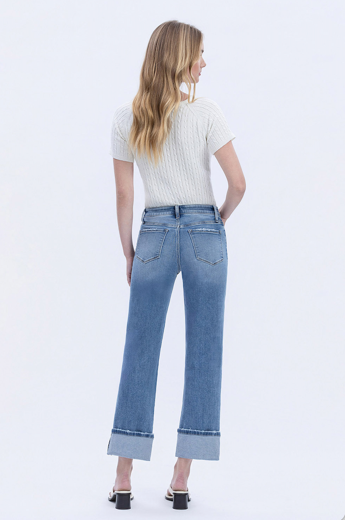 High Rise Straight Cuff Jeans