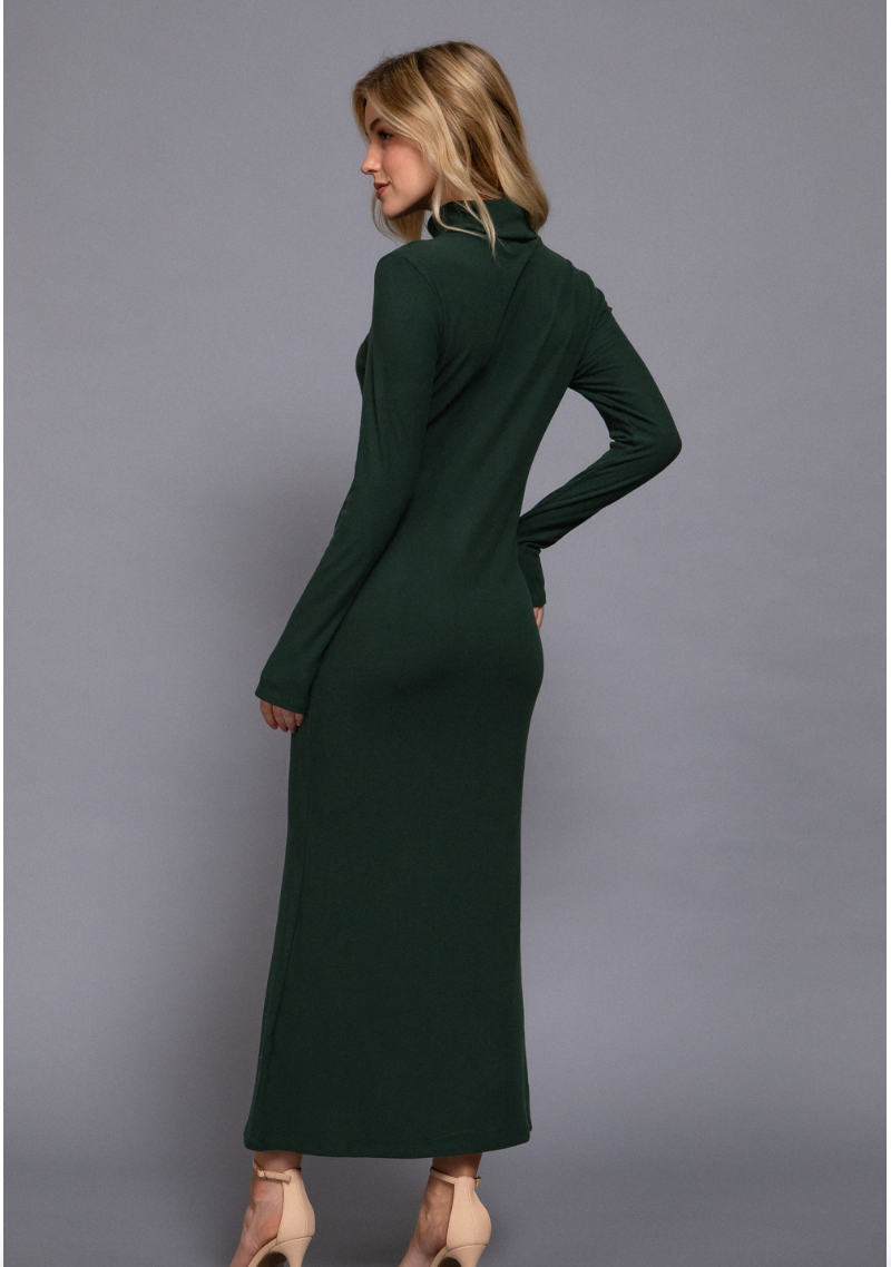 Turtleneck Rib Dress in Dk. Green