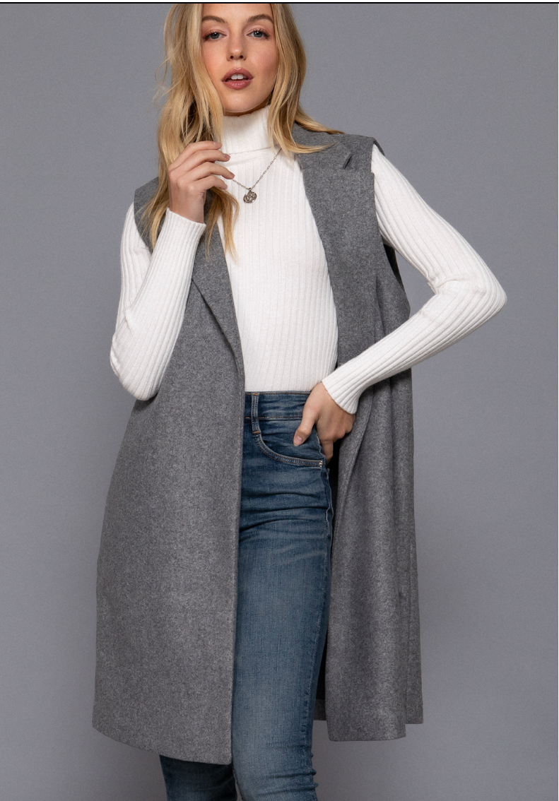 Notched Collar Long Vest