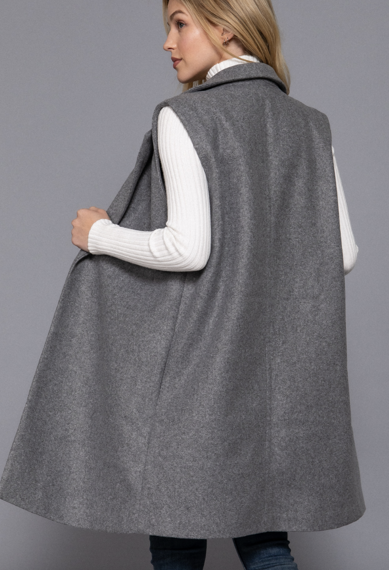 Notched Collar Long Vest