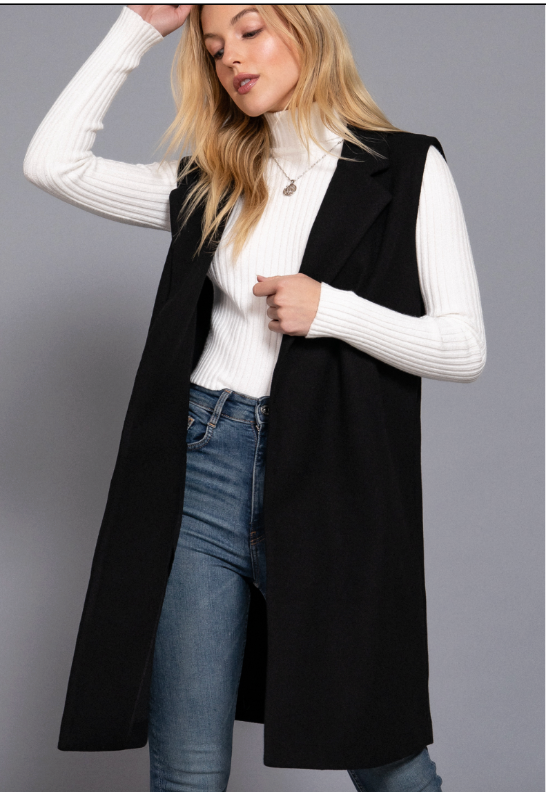 Notched Collar Long Vest
