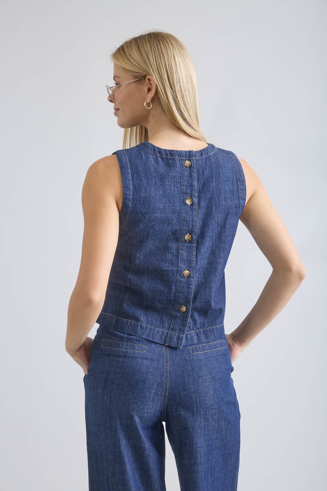 Dk. Denim Cropped Sleeveless Top