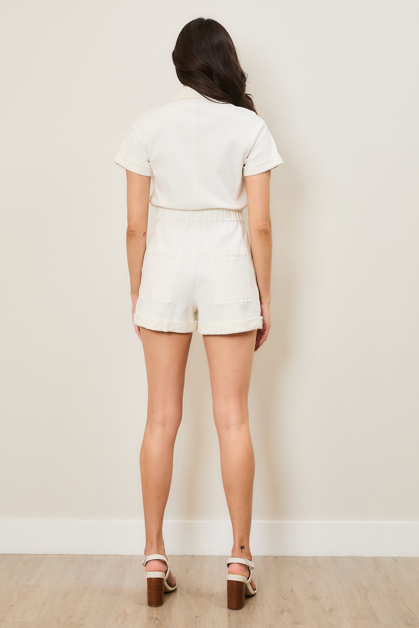 Utility Shorts Romper in Ivory