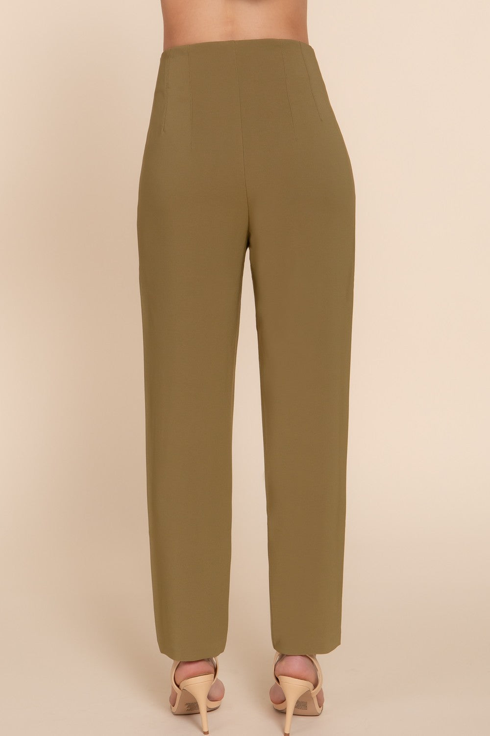 High Waist Pintuck Detail Pants in Olive