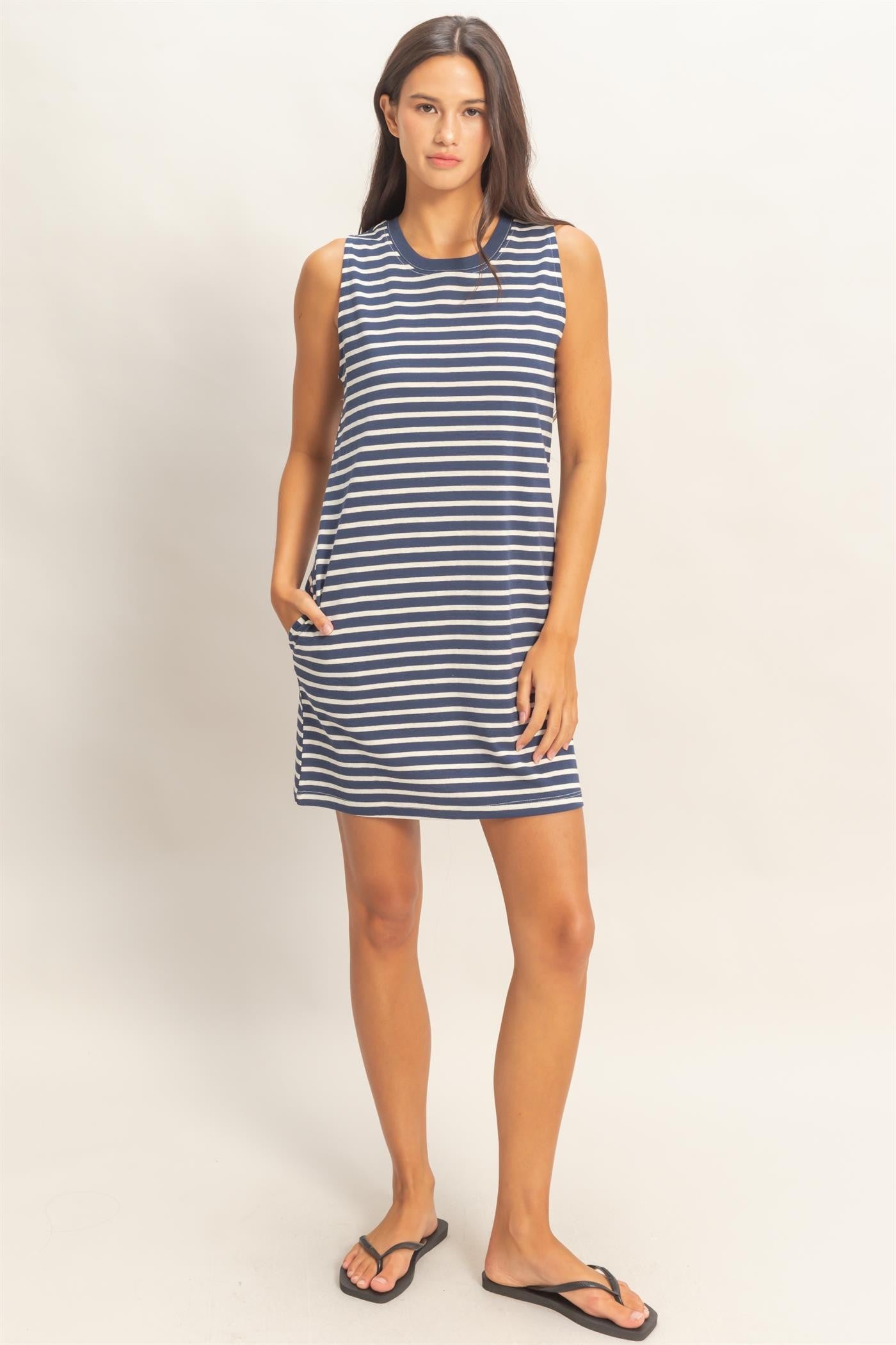 Stripe Tank Top Dress in Navy