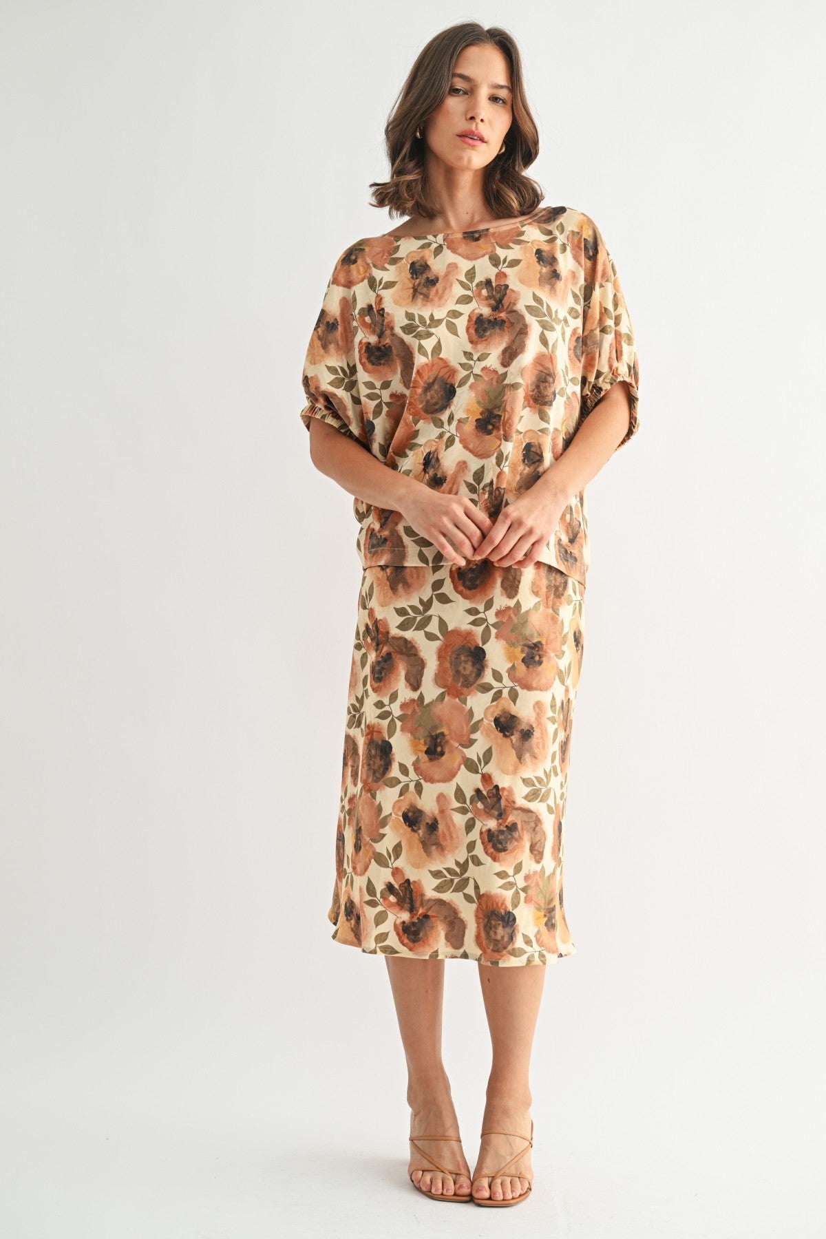 Flower Print Satin Dolman Top