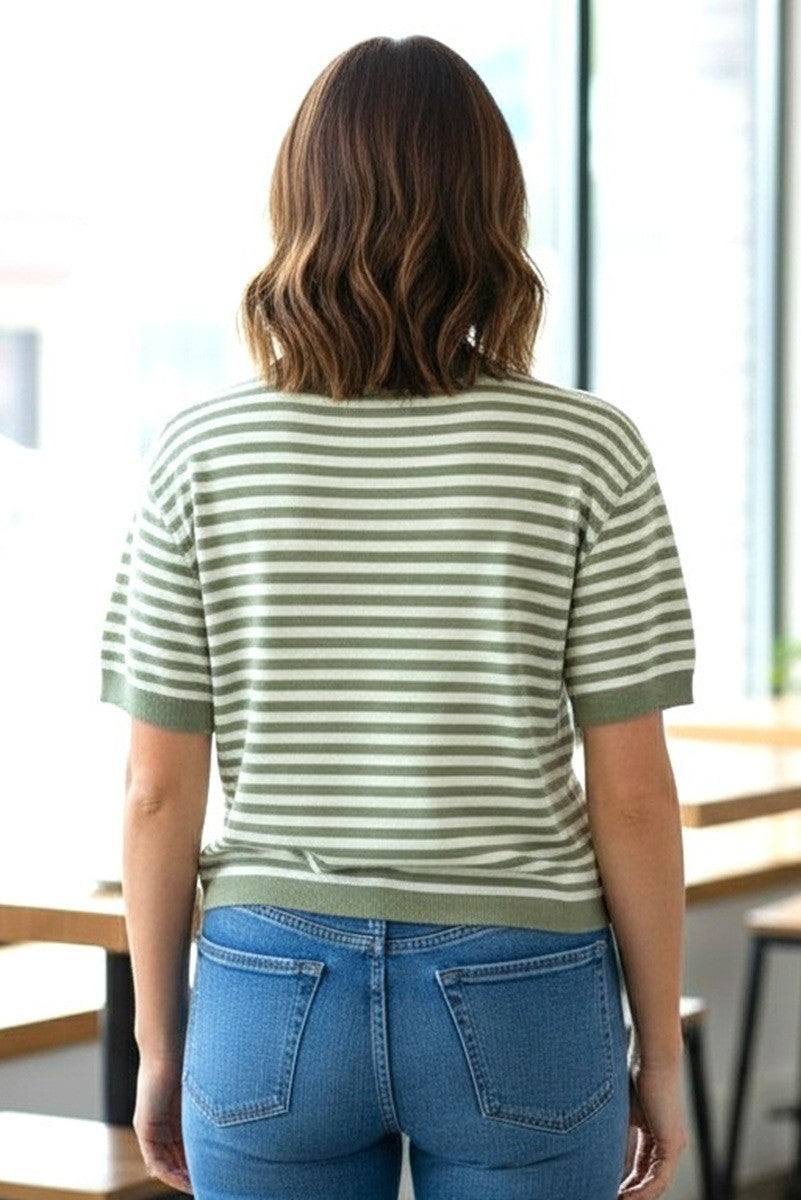 Stripe Short Sleeve Sweater