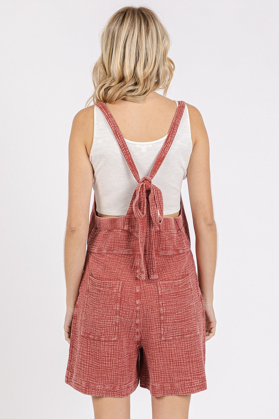 Mineral Wash Gauze Back Tie Romper in Dk. Mauve