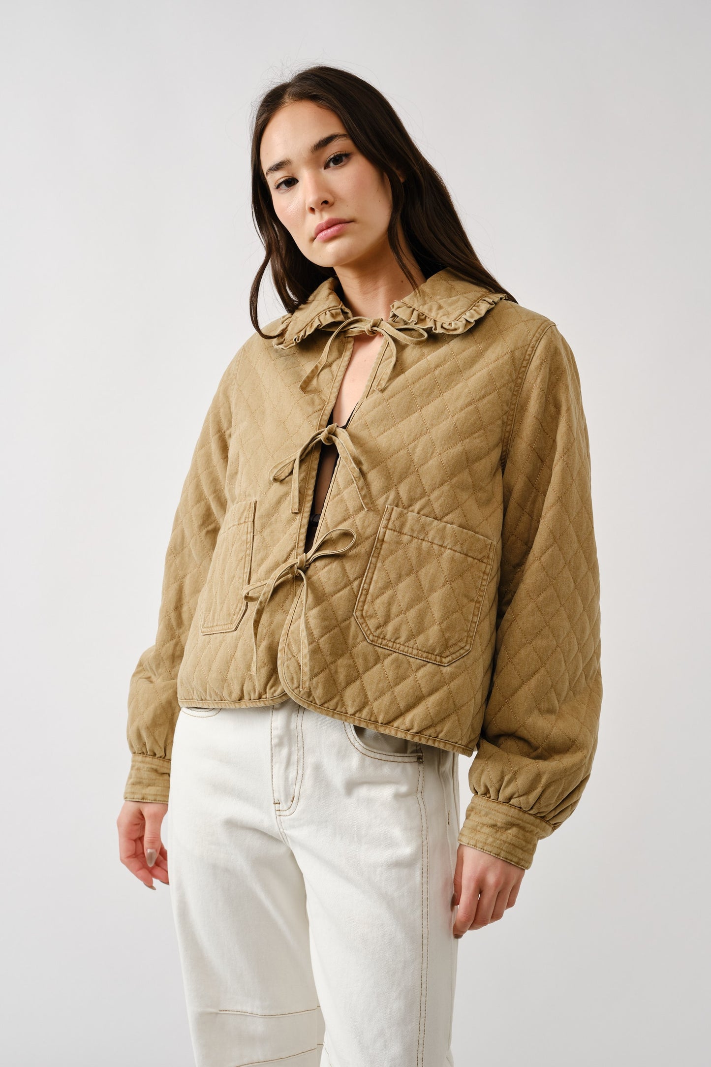 Quilted Frilly Collar Denim Jacket