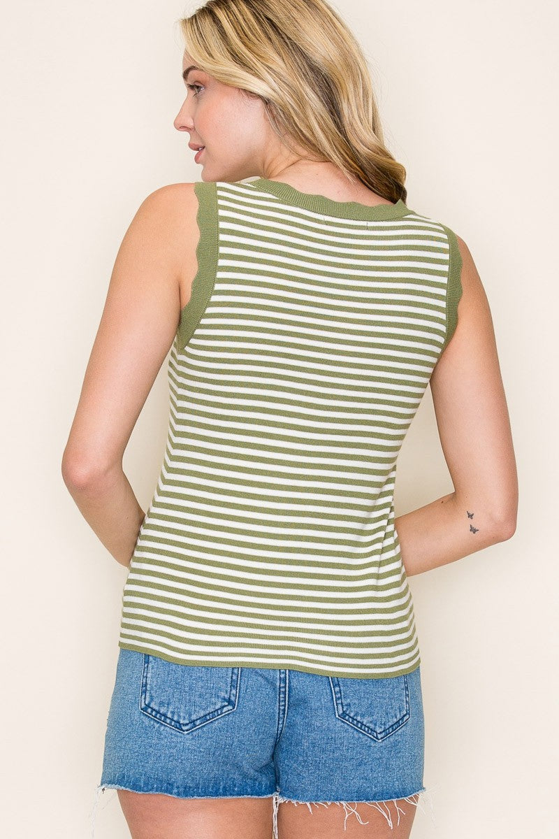 Stripe Scallop Sweater Tank