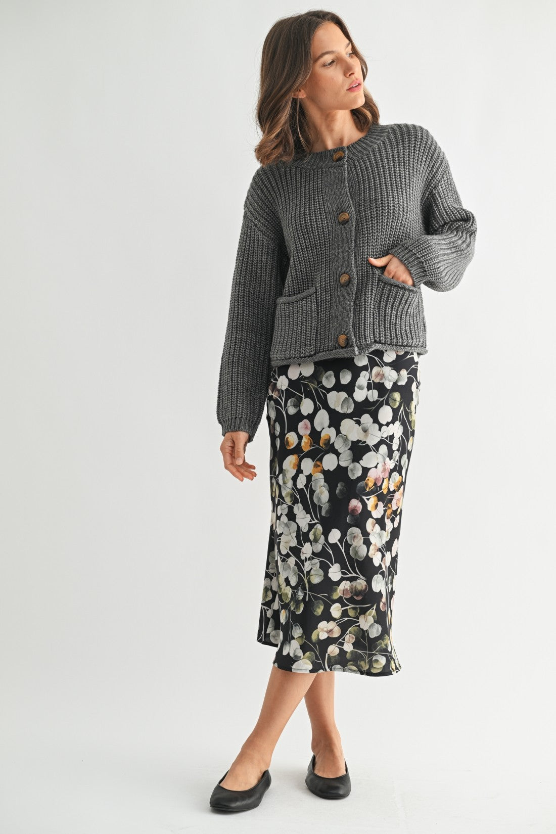 Flower Print Midi Skirt