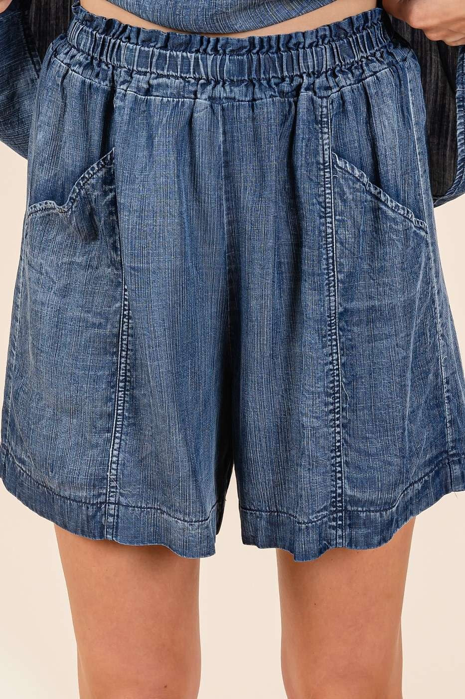 Washed Tencel Chambray Shorts