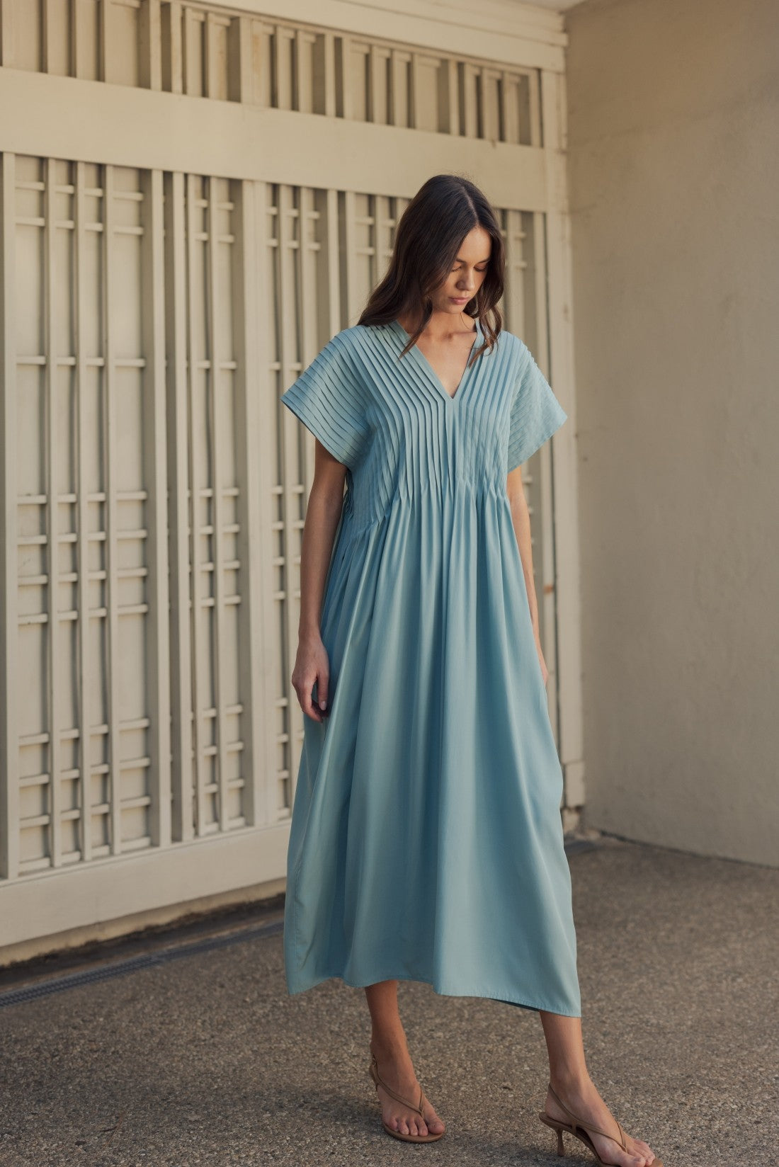 Pintuck Detail Dress in Sage