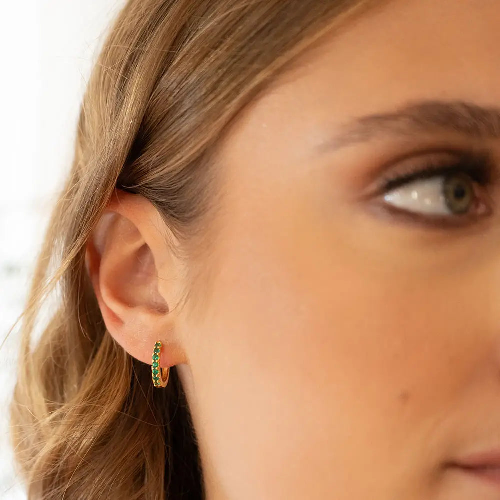 Emerald Green Huggie Hoop Earrings
