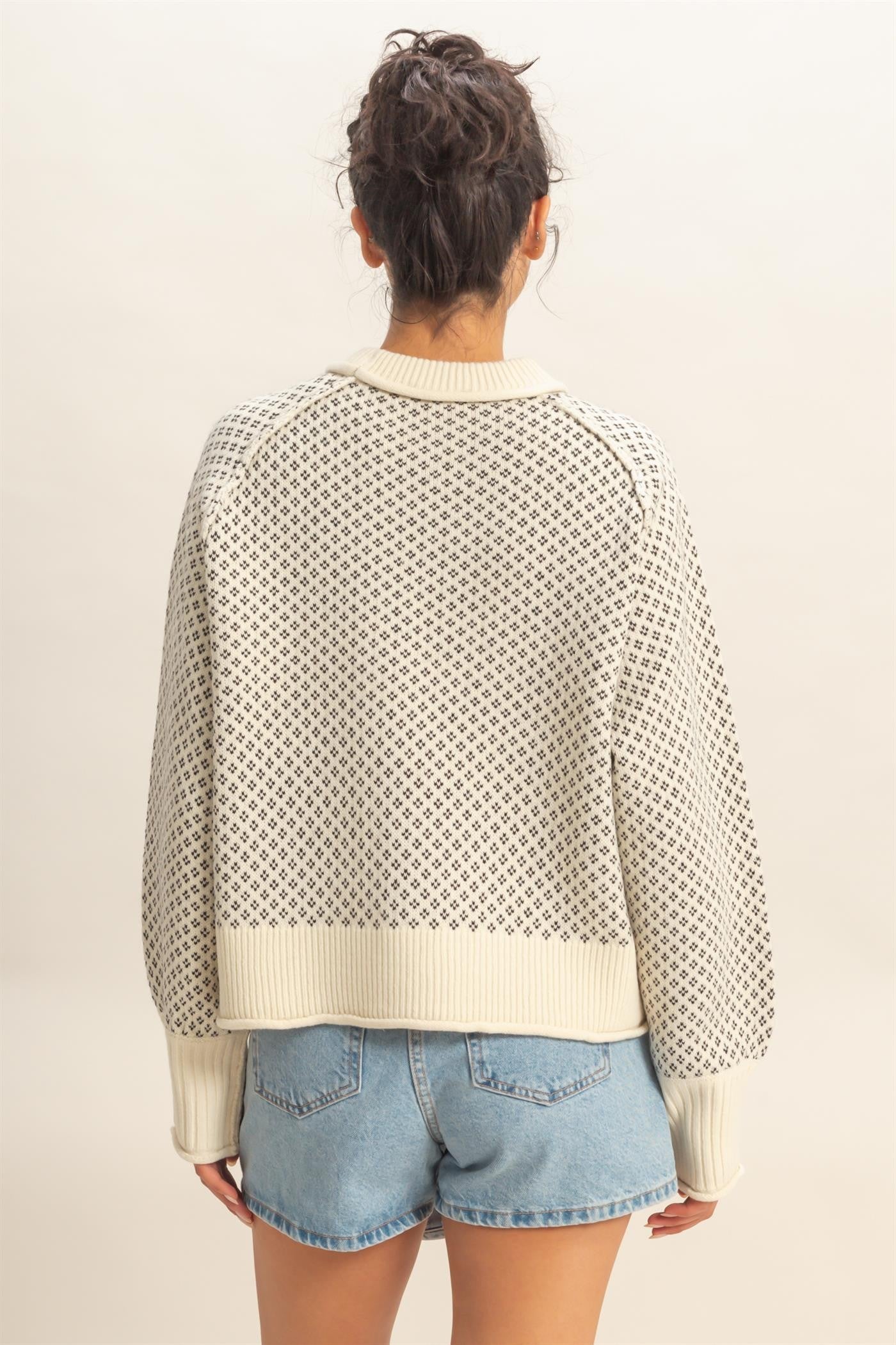 Patterned Mock Neck Sweater