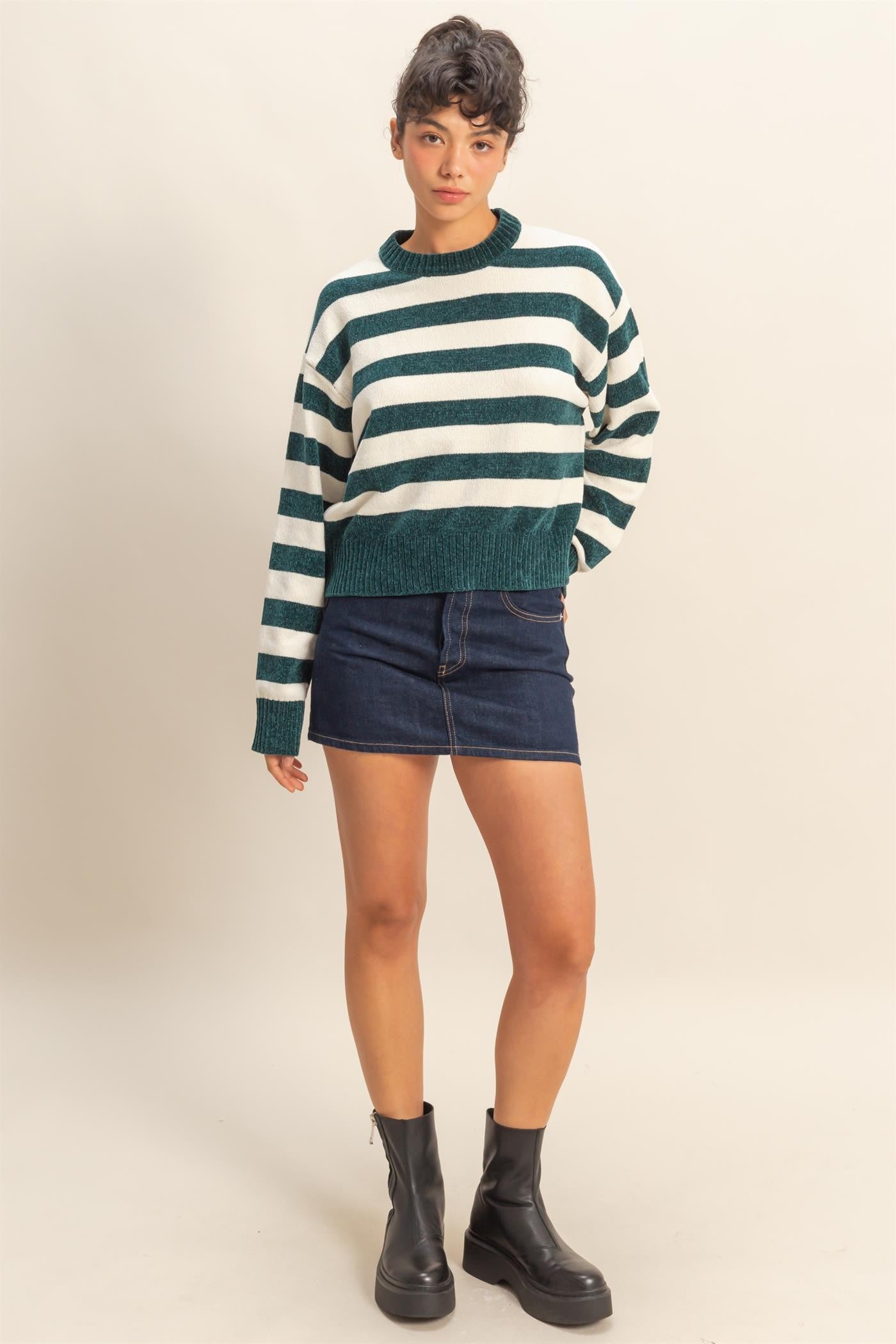 Striped Sweater With Ribbed Edge