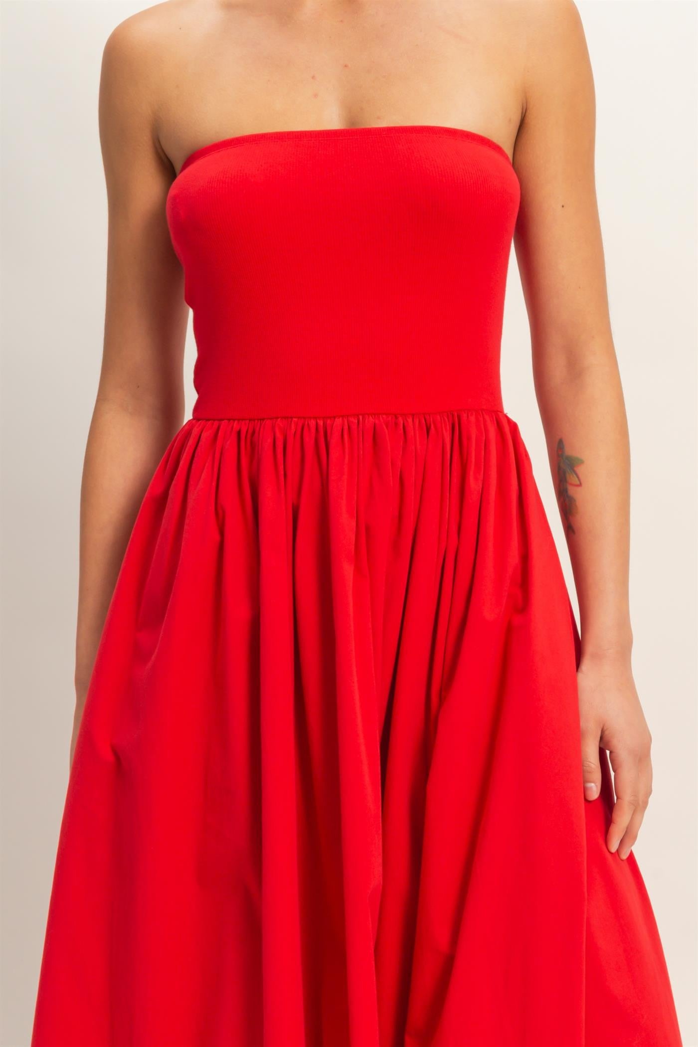 Strapless Flowy Maxi Dress in Red
