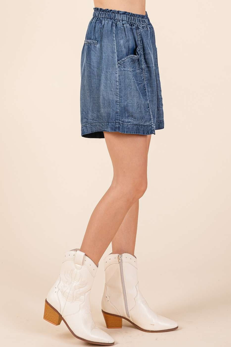 Washed Tencel Chambray Shorts