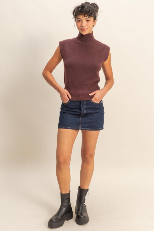 High Neck Sleeveless Knit Top