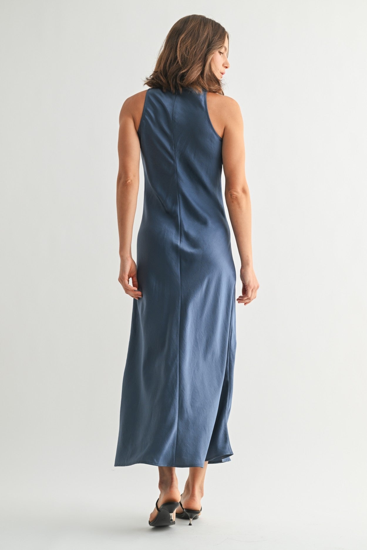 Satin Maxi Dress in Dusty Blue