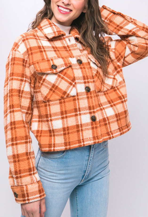 Soft Plaid Cropped Jacket in Clay