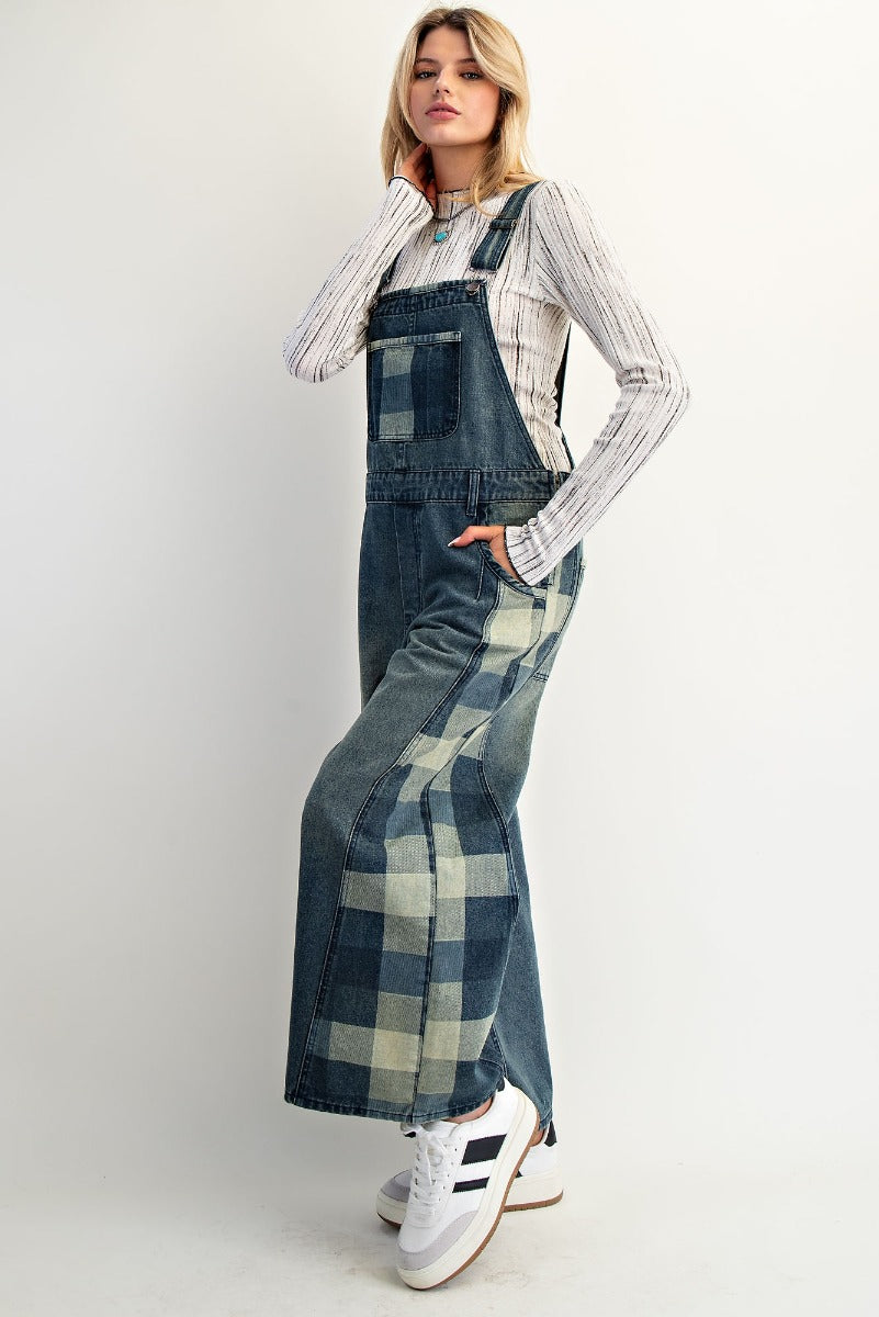 Plaid Denim Overalls