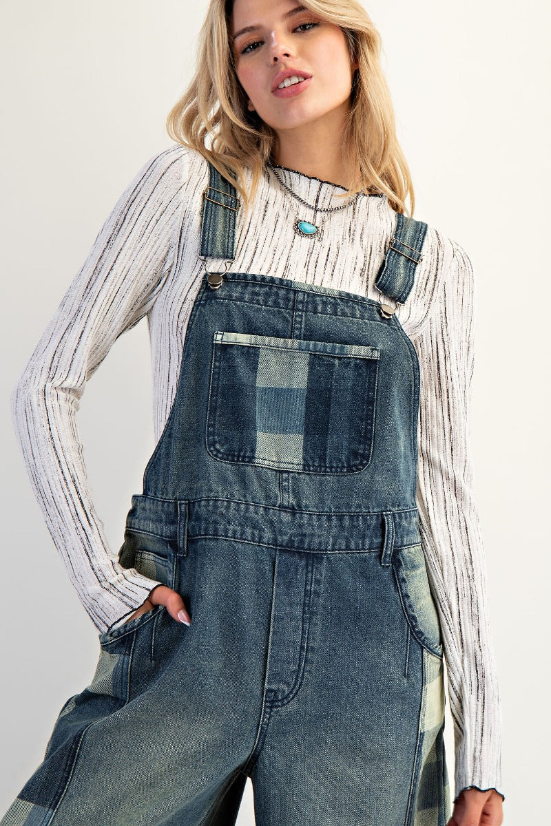 Plaid Denim Overalls