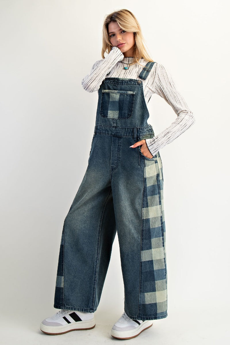 Plaid Denim Overalls