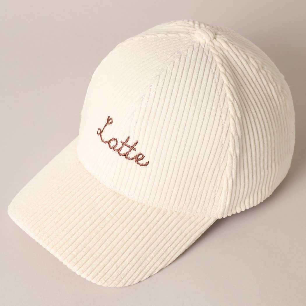 Latte Embroidery Corduroy Baseball Cap