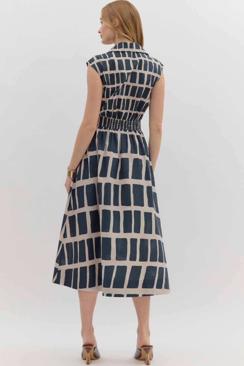 Abstract Print Sleeveless Midi Dress