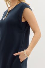 Solid Jersey Knit Midi Dress in Navy