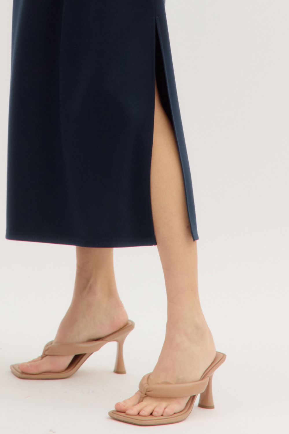 Solid Jersey Knit Midi Dress in Navy
