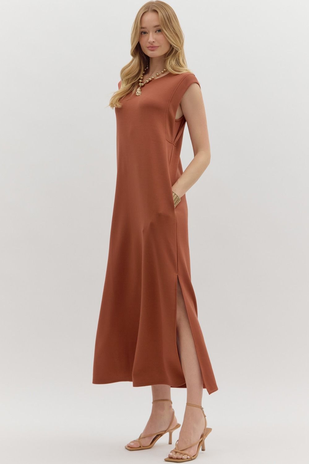 Knit Pullover Dress in Clay
