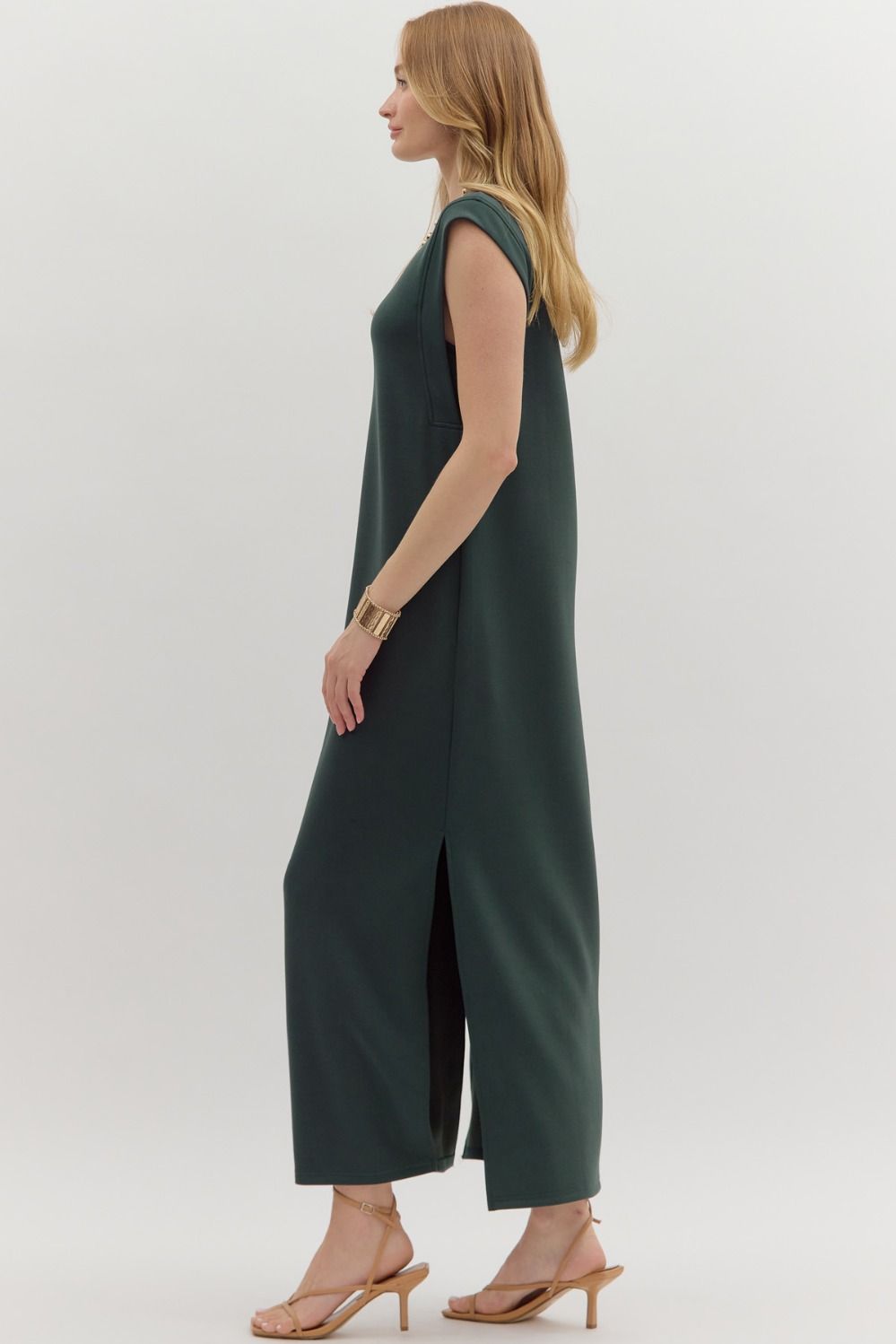 Solid Jersey Knit Pullover Midi Dress in Forest