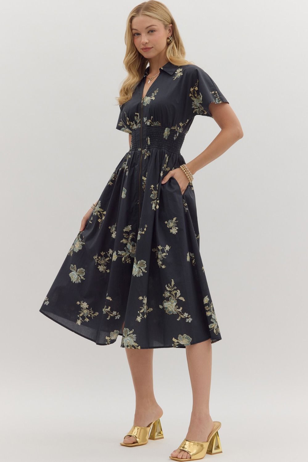 Paisley Print Short Sleeve Midi Dress