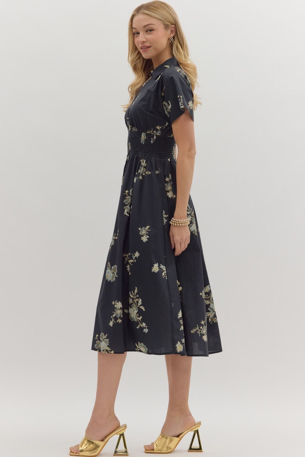 Paisley Print Short Sleeve Midi Dress