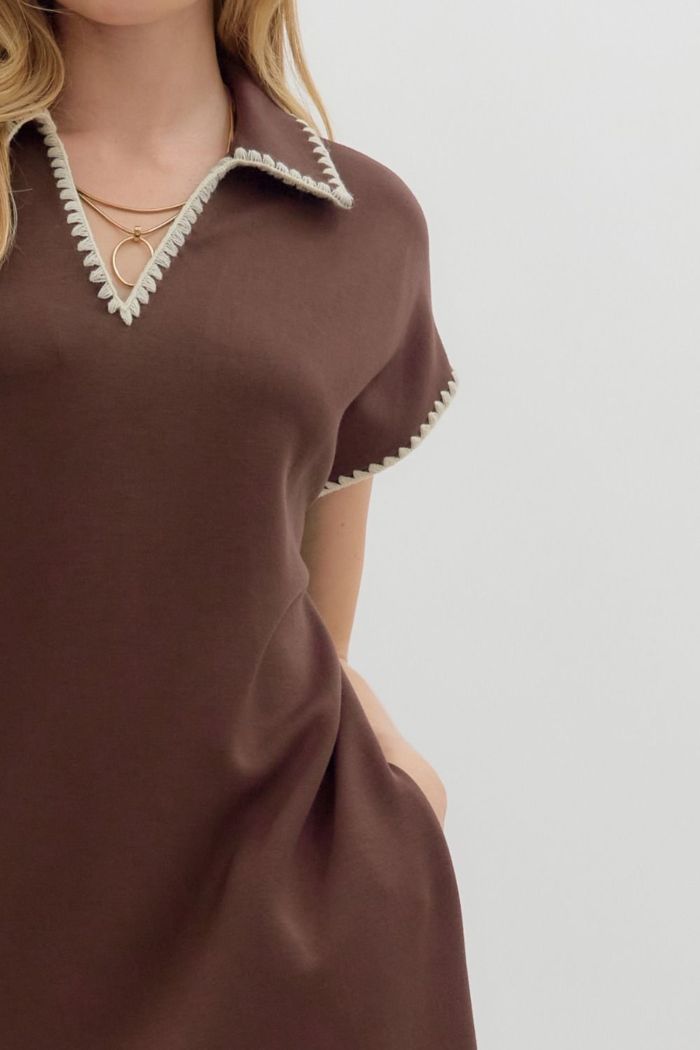Jersey Maxi Dress with Collar in Brown