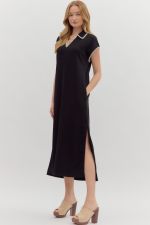 Jersey Maxi Dress with Collar in Black