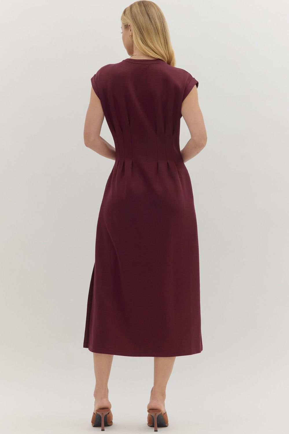 Solid Cap Sleeve Dress in Maroon