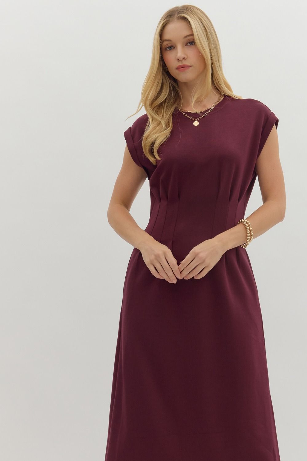 Solid Cap Sleeve Dress in Maroon