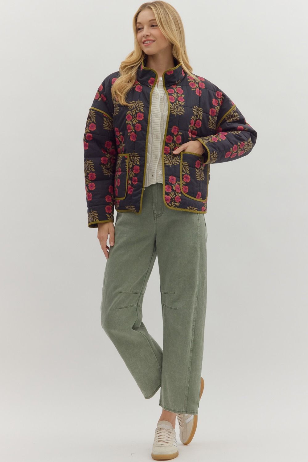Botanical Quilted Jacket in Black