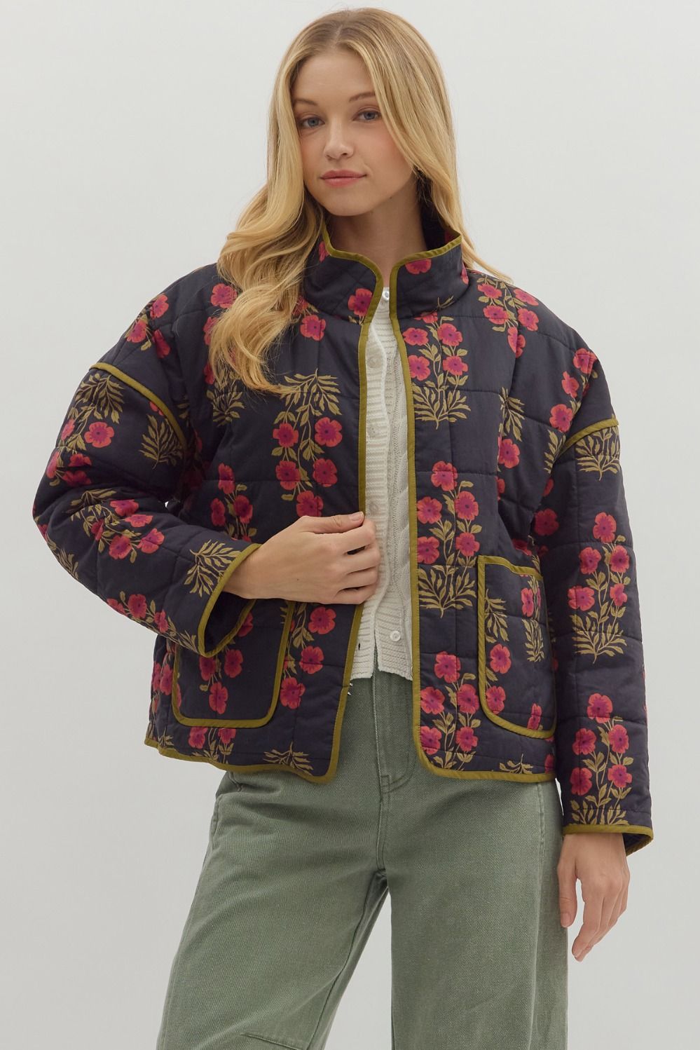 Botanical Quilted Jacket in Black